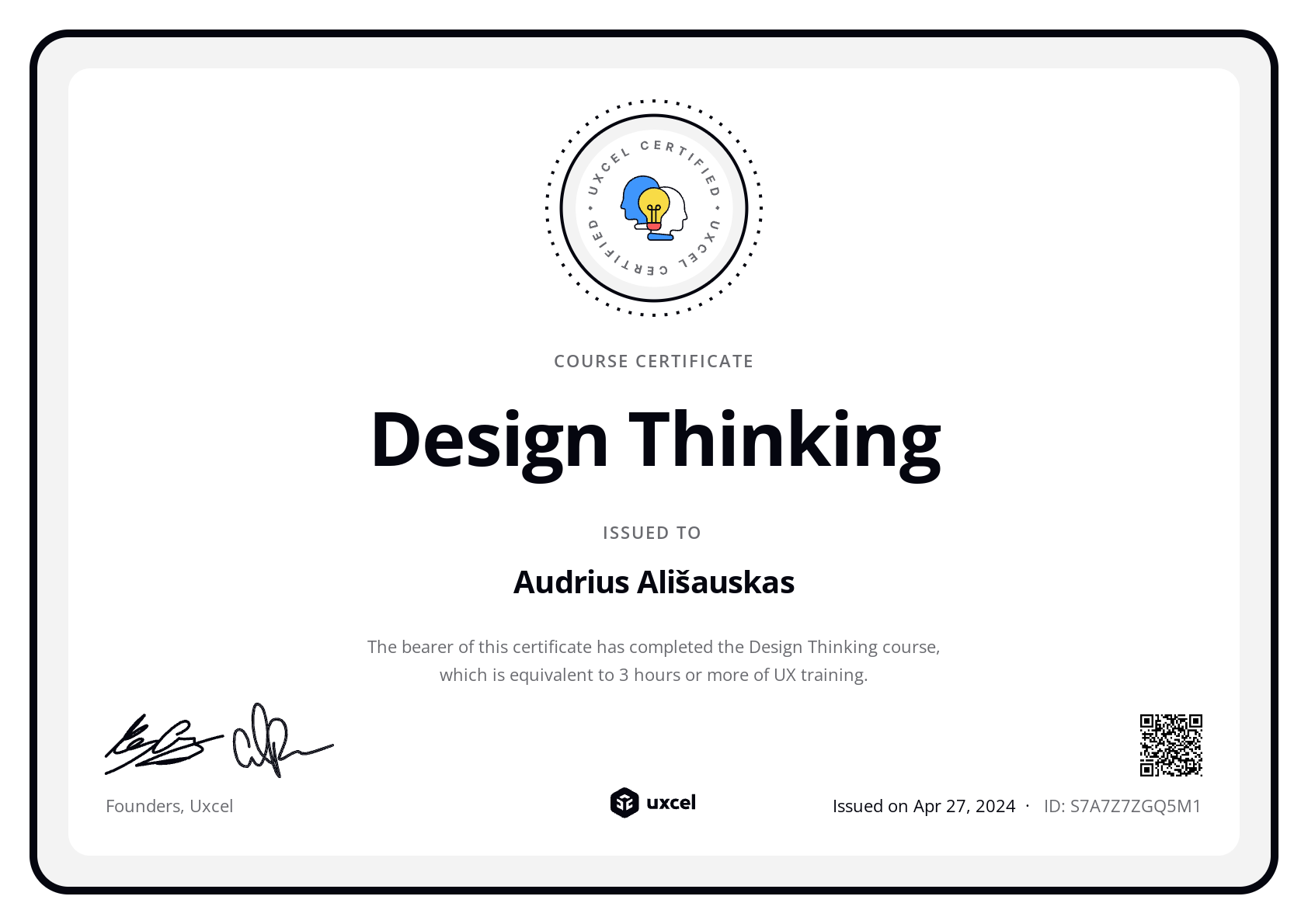 Audrius Ališauskas's certificate